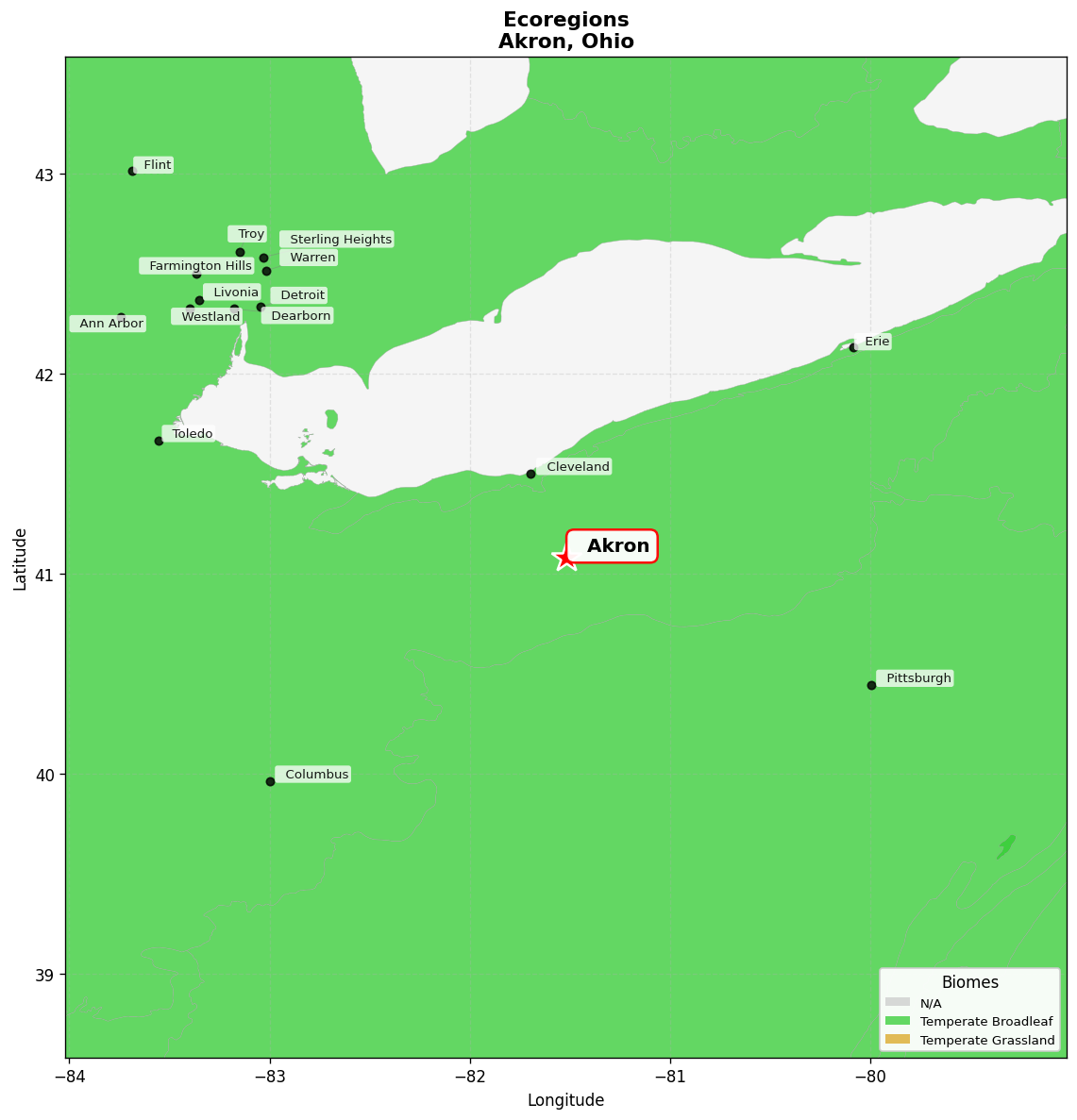 Southern Great Lakes forests Ecoregion Map for Akron, OH