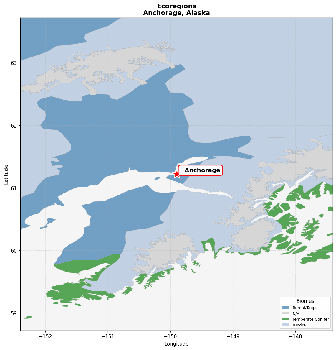 Cook Inlet taiga Ecoregion Map for Anchorage, AK