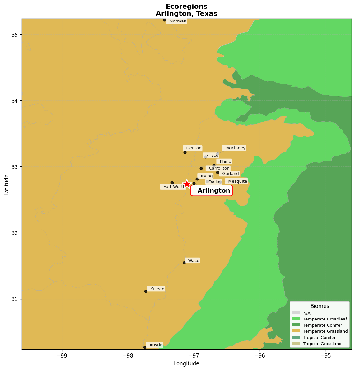 Ecoregion Map for Arlington, TX