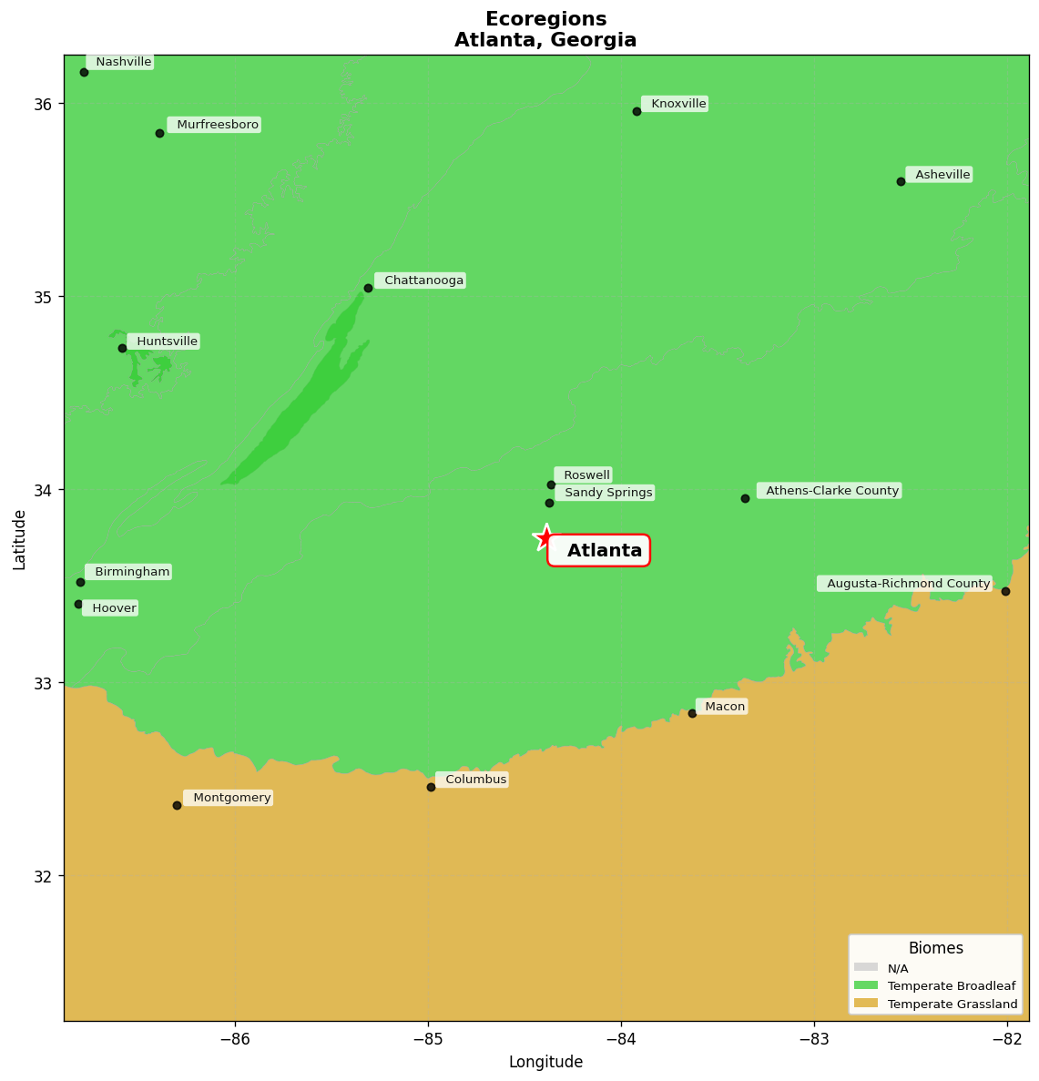 Ecoregion Map for Atlanta, GA