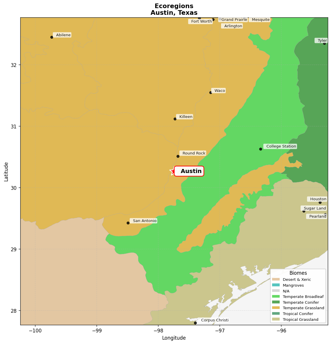 Ecoregion Map for Austin, TX