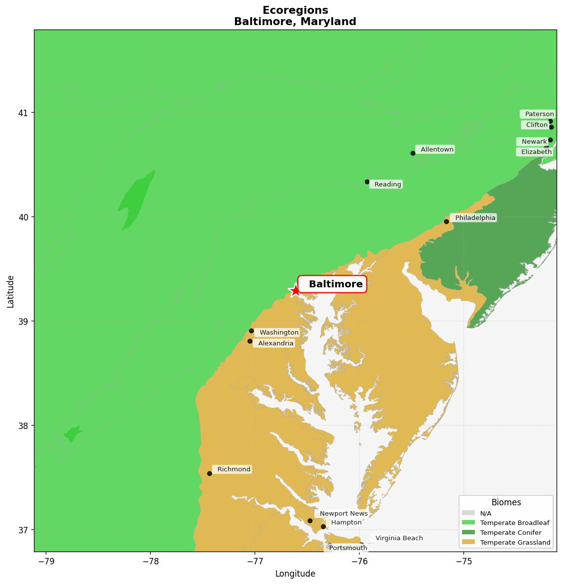 Ecoregion Map for Baltimore, MD