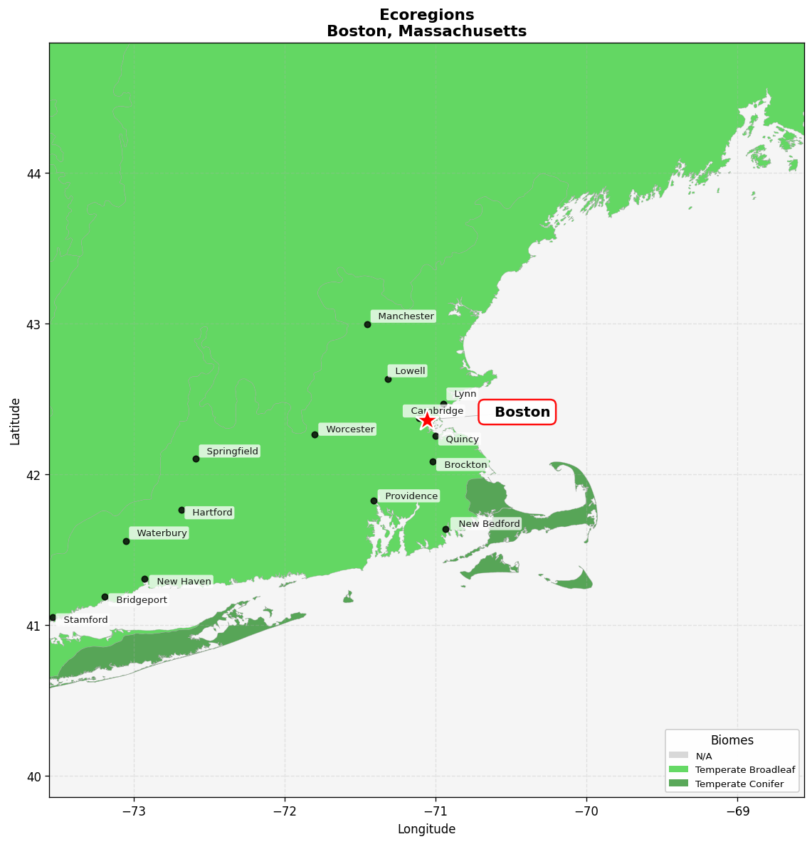 Ecoregion Map for Boston, MA