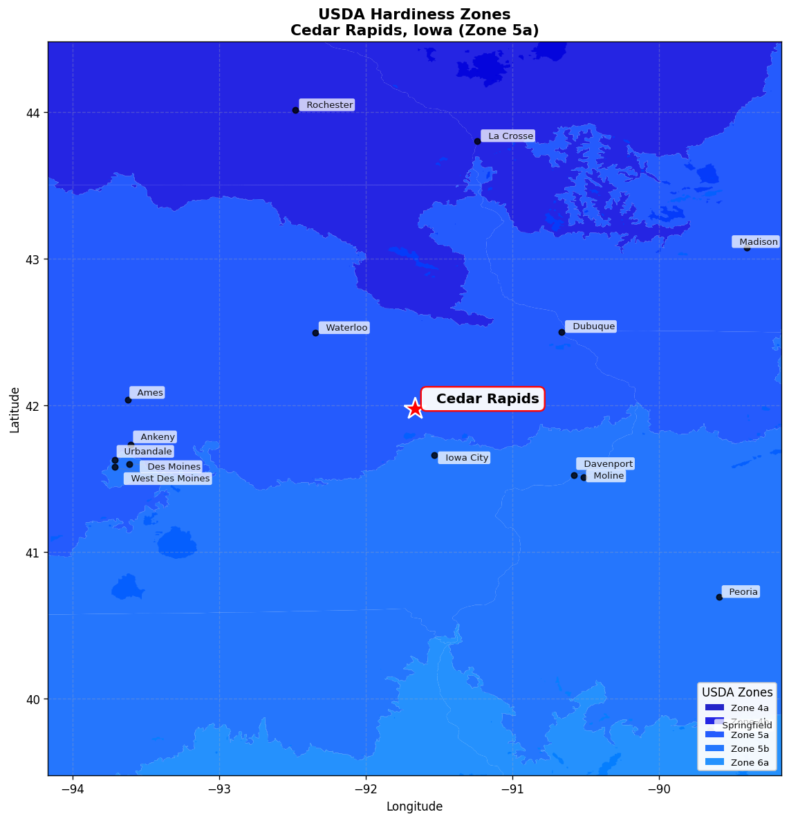 USDA Hardiness Zone 5a Map for Cedar Rapids, IA