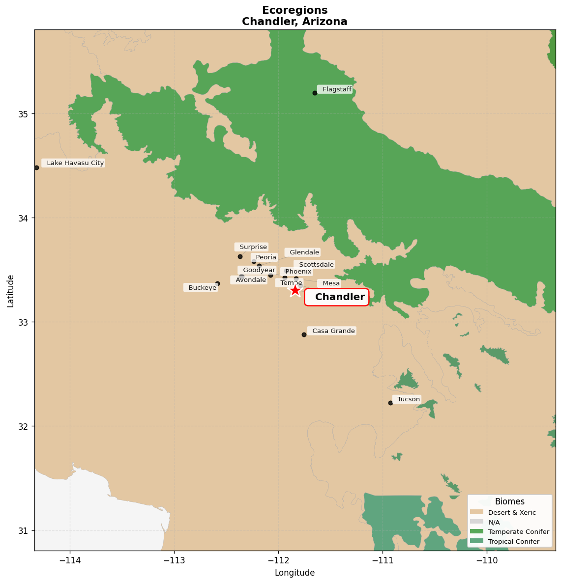 Sonoran desert Ecoregion Map for Chandler, AZ
