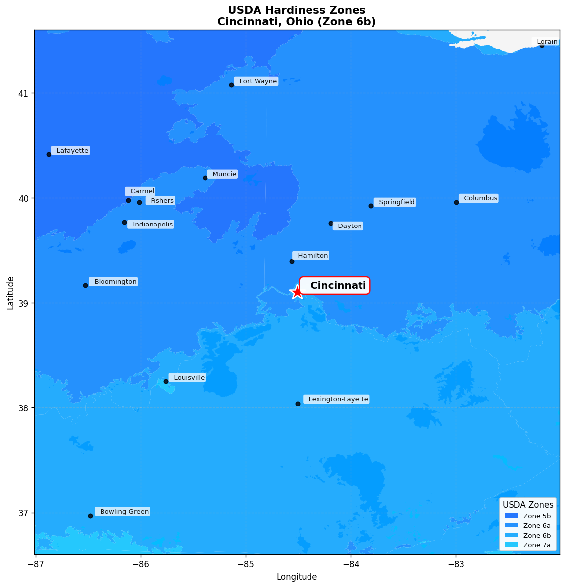 USDA Hardiness Zone 6b Map for Cincinnati, OH