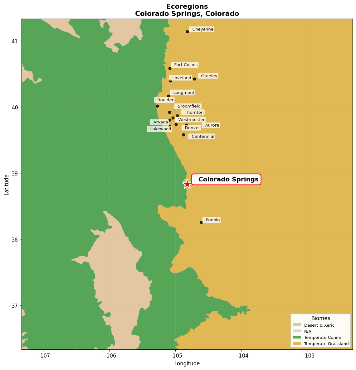 Ecoregion Map for Colorado Springs, CO