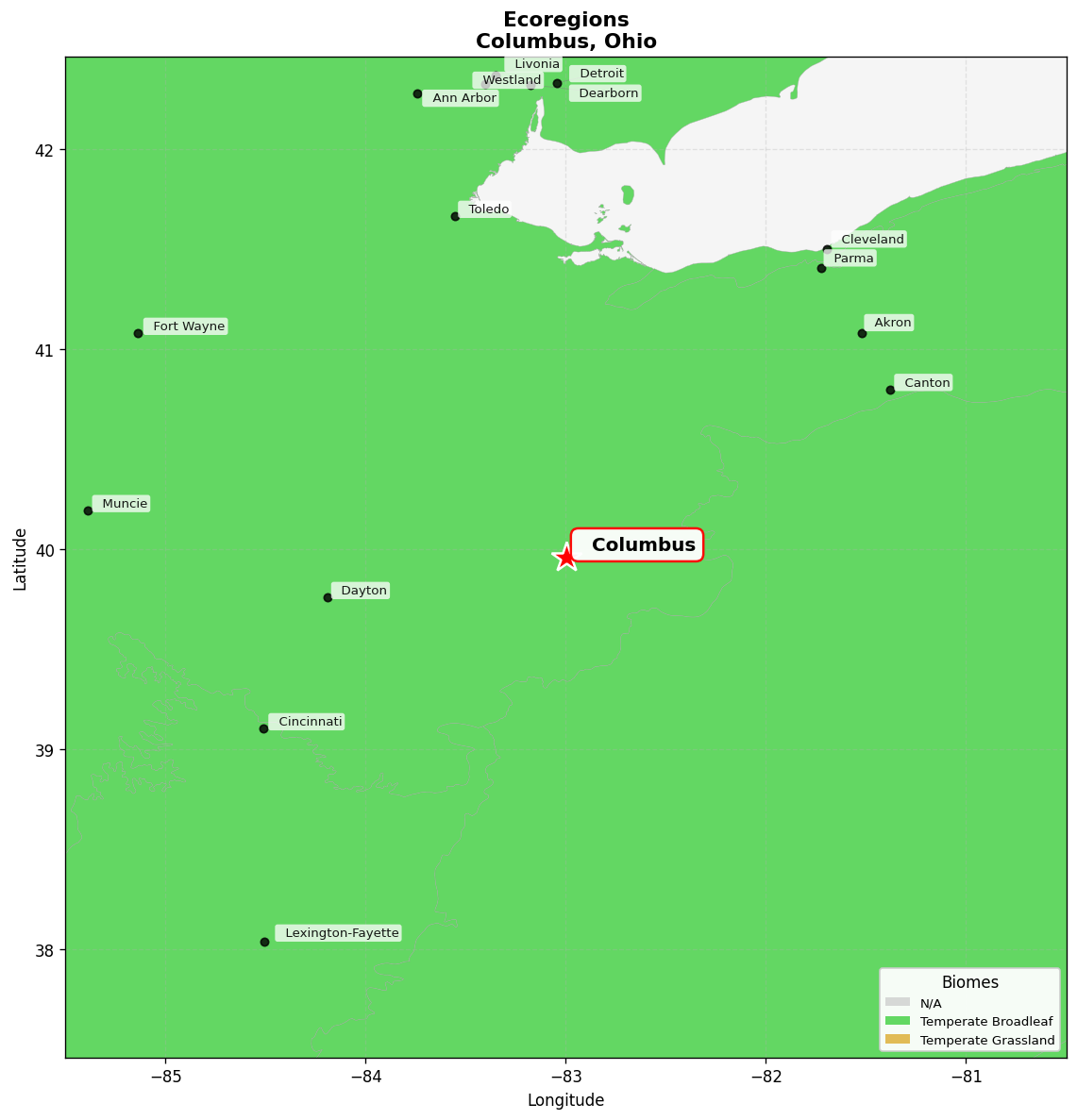 Ecoregion Map for Columbus, OH