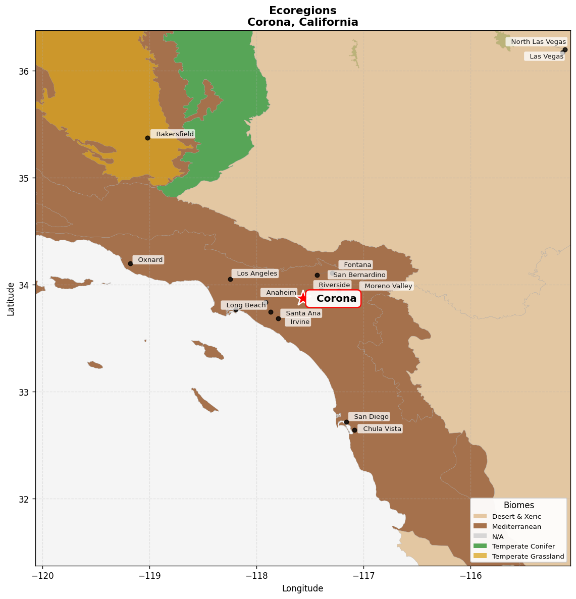 California coastal sage and chaparral Ecoregion Map for Corona, CA