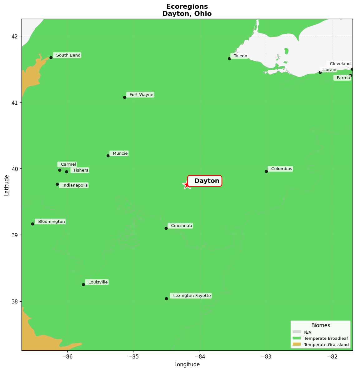 Southern Great Lakes forests Ecoregion Map for Dayton, OH
