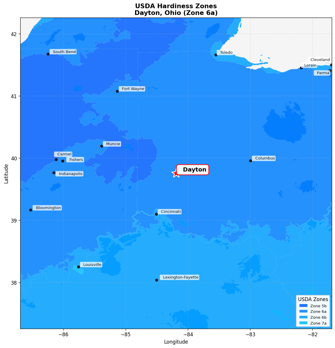 USDA Hardiness Zone 6a Map for Dayton, OH
