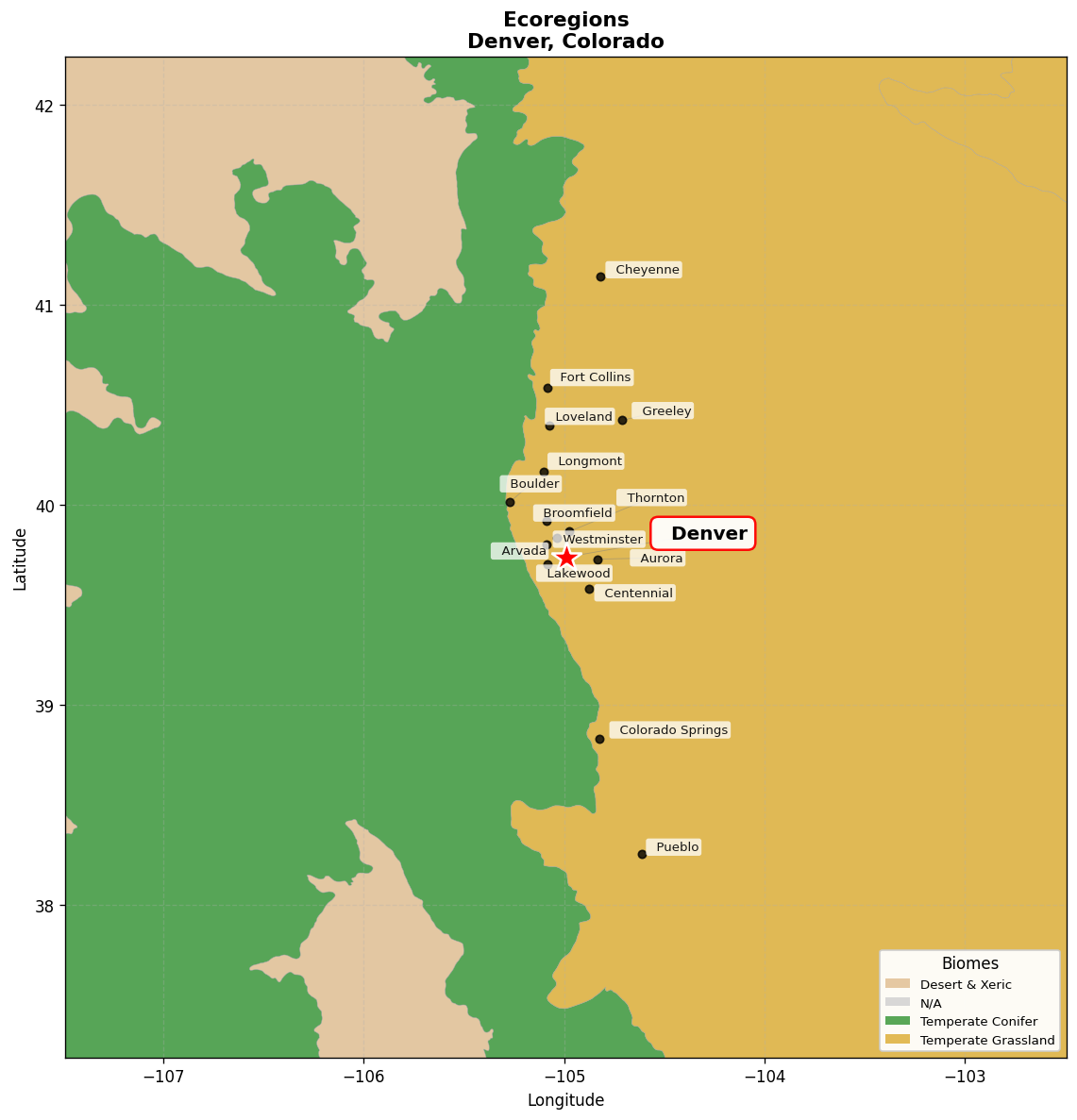 Ecoregion Map for Denver, CO