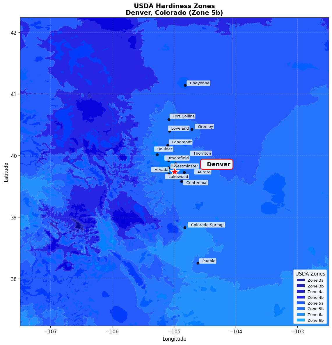 USDA Hardiness Zone Map for Denver, CO