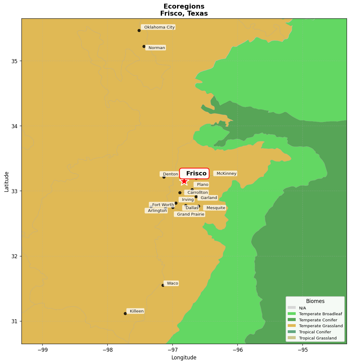 Texas blackland prairies Ecoregion Map for Frisco, TX