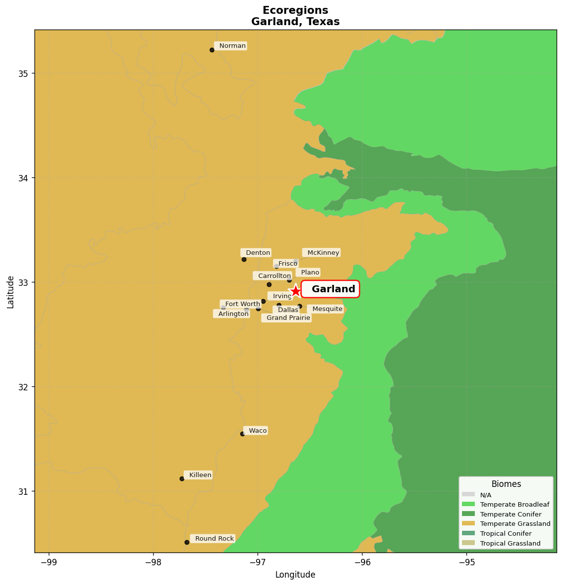 Texas blackland prairies Ecoregion Map for Garland, TX