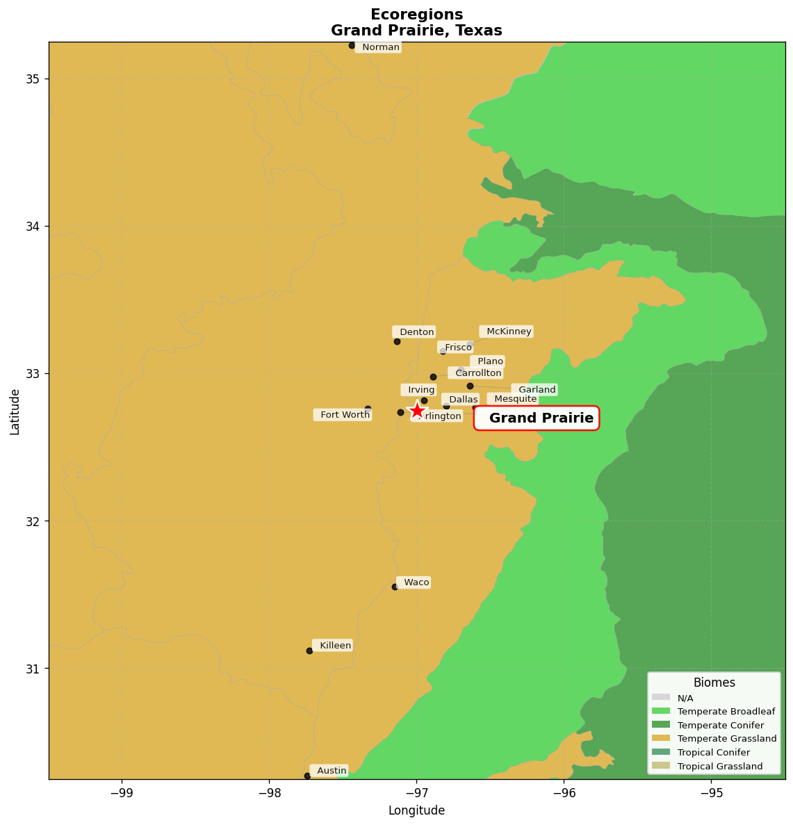 Texas blackland prairies Ecoregion Map for Grand Prairie, TX