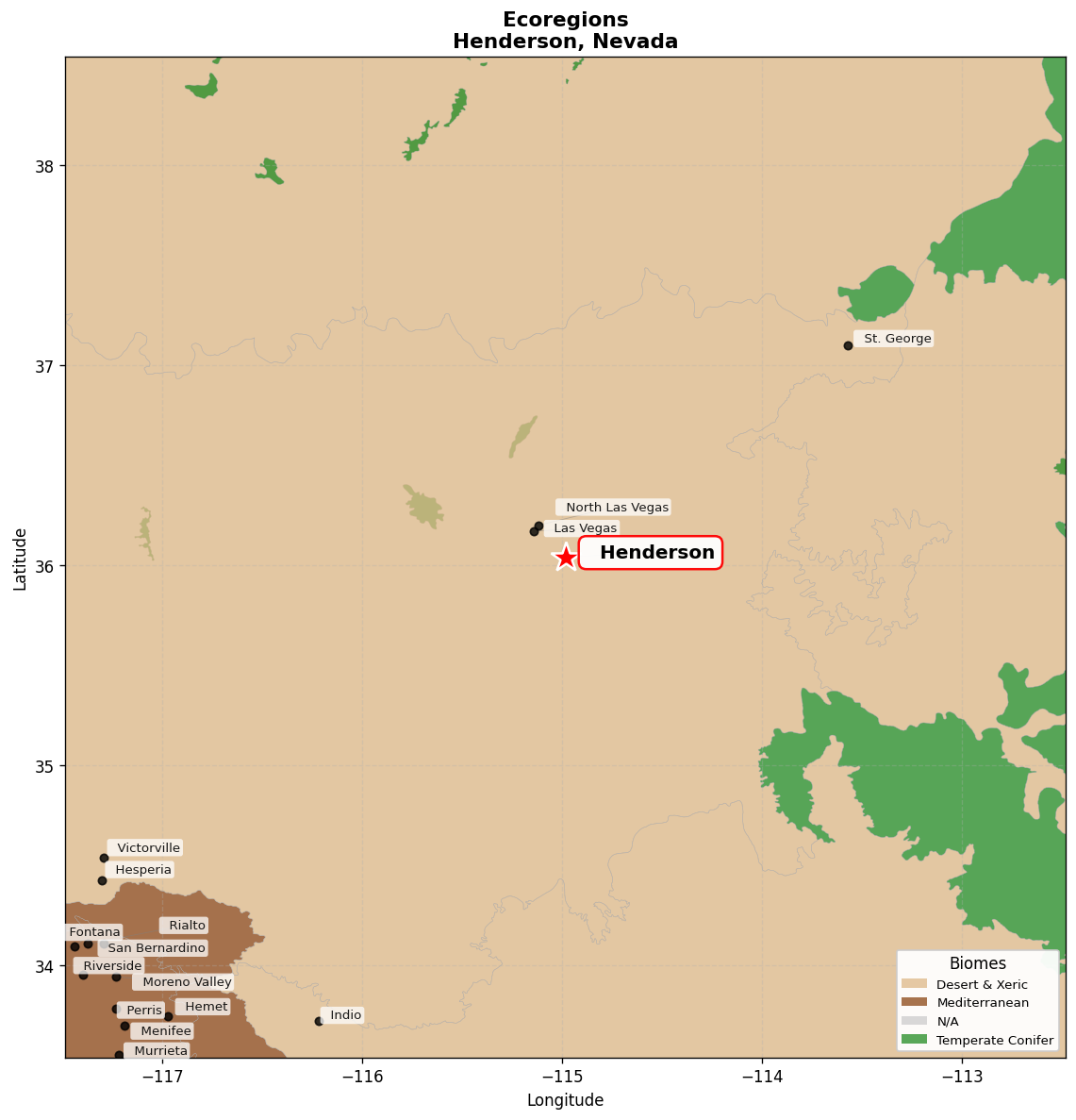 Mojave desert Ecoregion Map for Henderson, NV