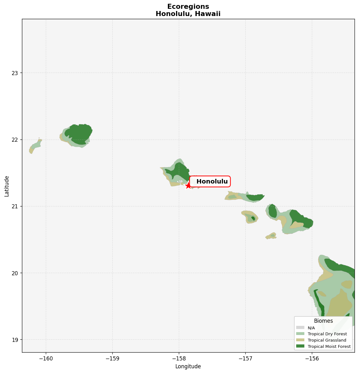Hawai'i tropical dry forests Ecoregion Map for Honolulu, HI