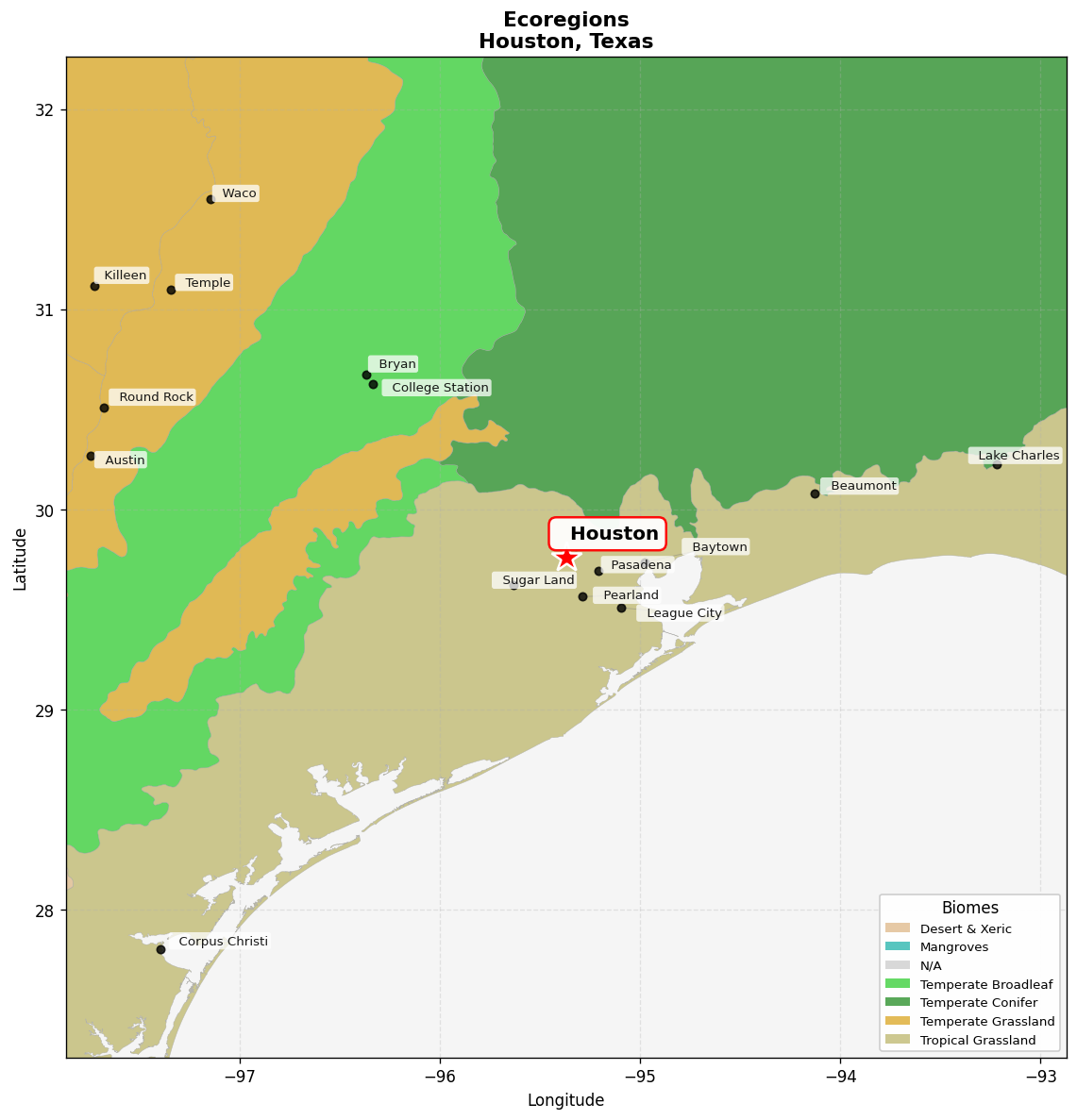 Ecoregion Map for Houston, TX