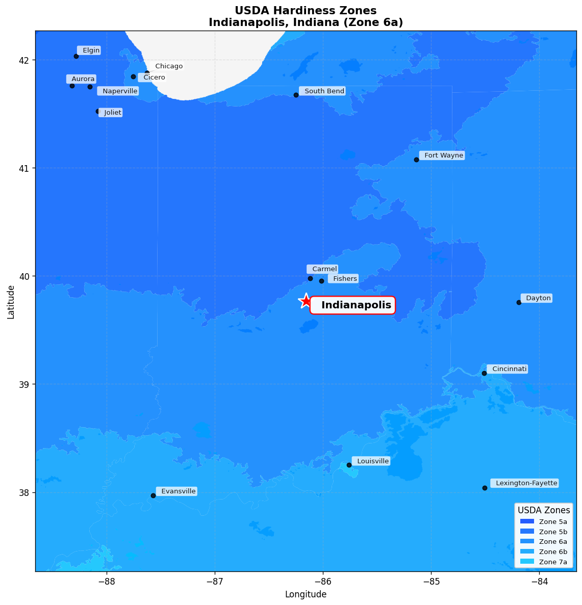 USDA Hardiness Zone Map for Indianapolis, IN