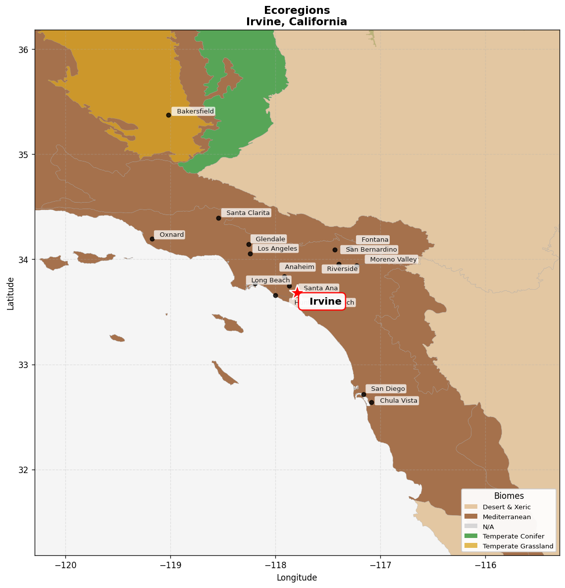 California coastal sage and chaparral Ecoregion Map for Irvine, CA