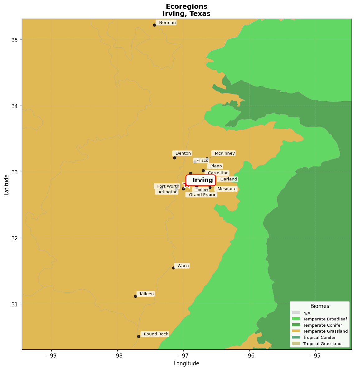 Texas blackland prairies Ecoregion Map for Irving, TX