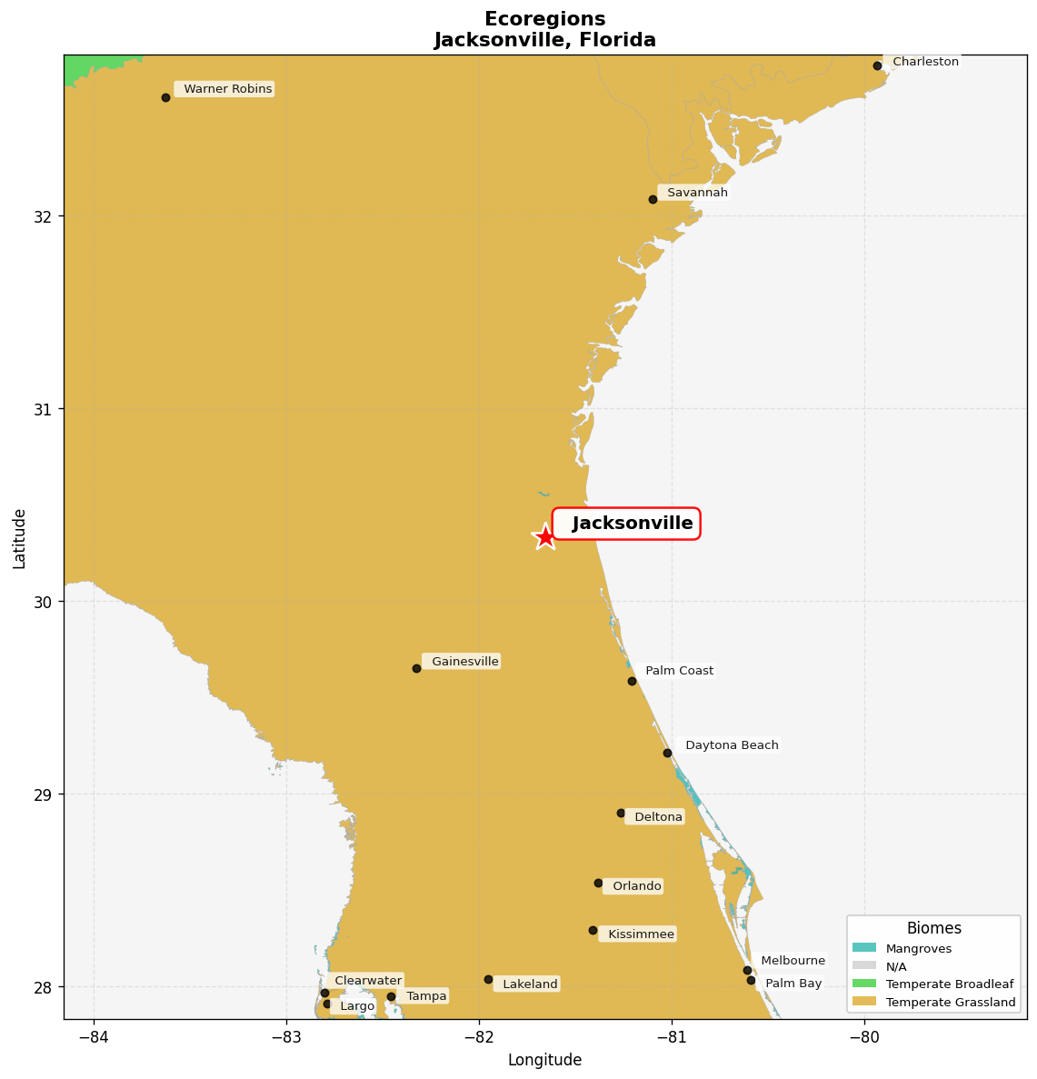 Ecoregion Map for Jacksonville, FL