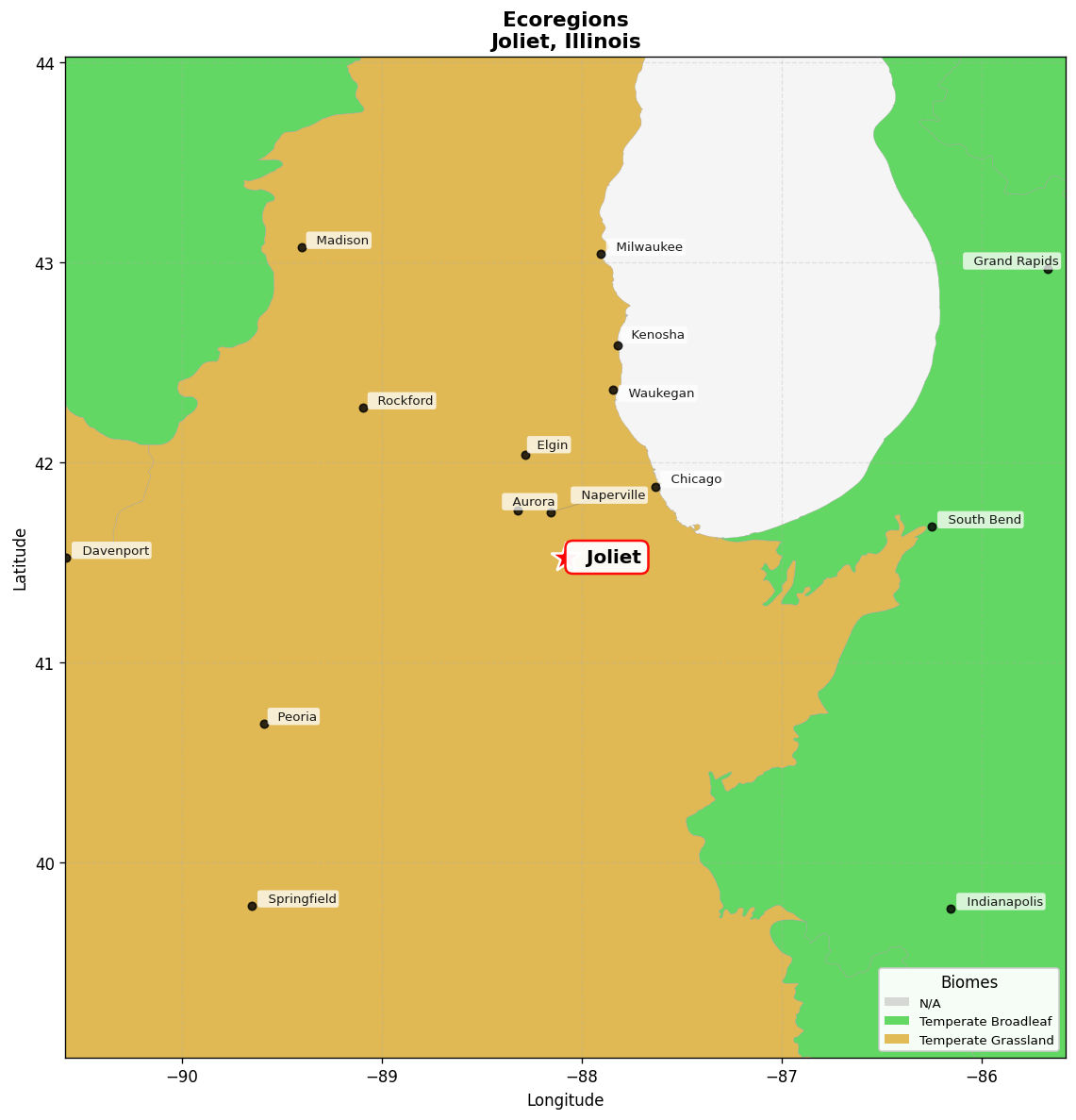 Central US forest-grasslands transition Ecoregion Map for Joliet, IL