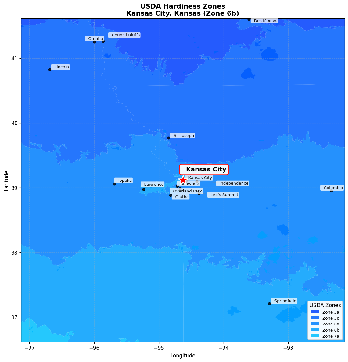 USDA Hardiness Zone 6b Map for Kansas City, KS