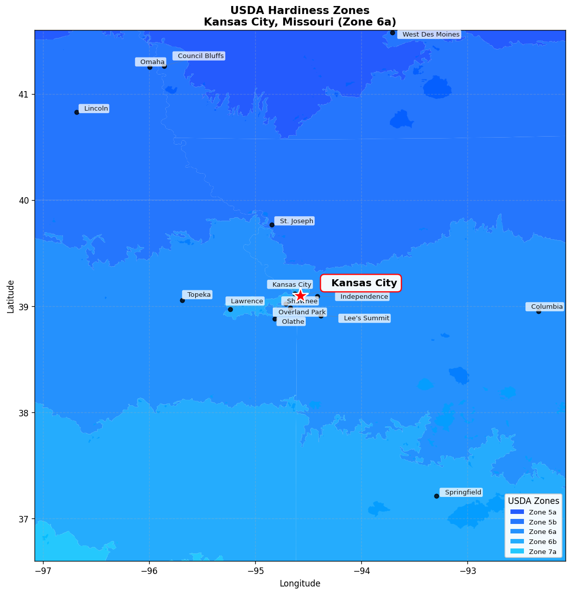 USDA Hardiness Zone Map for Kansas City, MO
