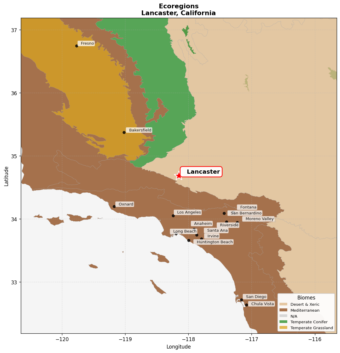Mojave desert Ecoregion Map for Lancaster, CA