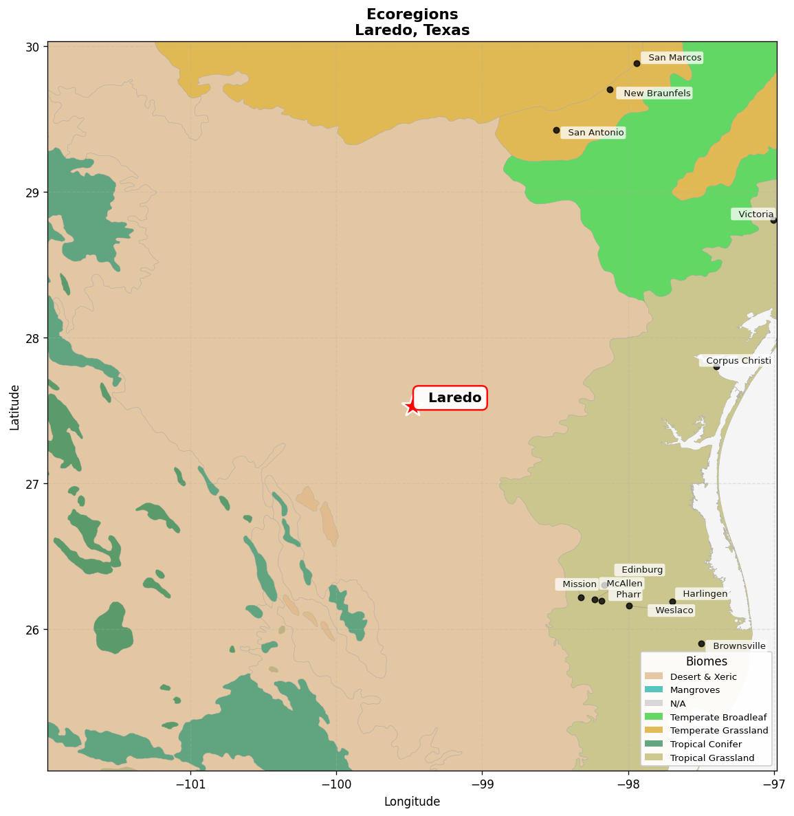Tamaulipan mezquital Ecoregion Map for Laredo, TX