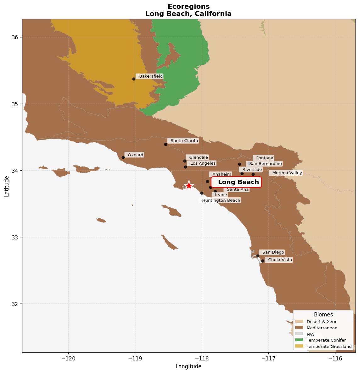 Ecoregion Map for Long Beach, CA