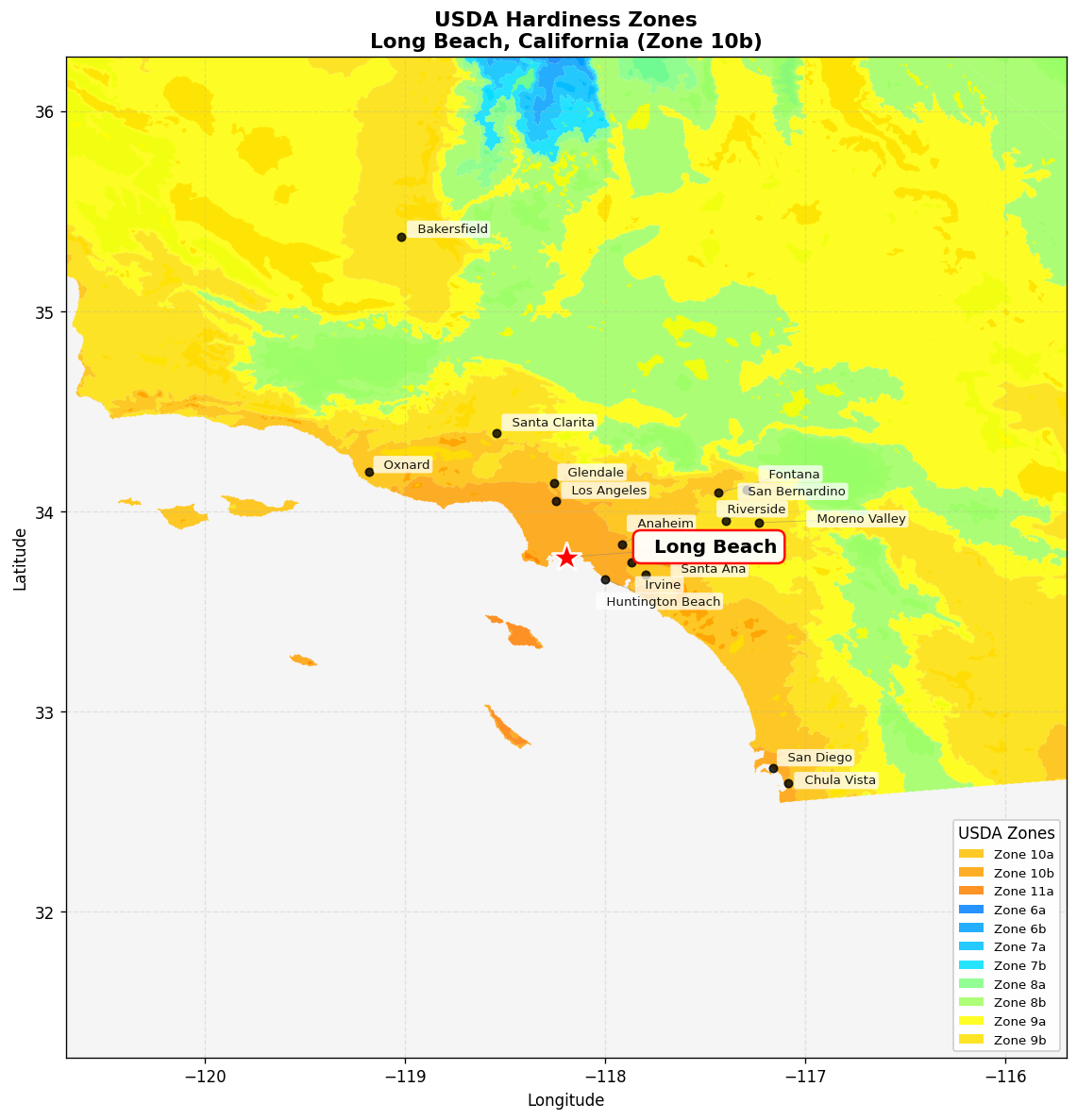 USDA Hardiness Zone Map for Long Beach, CA