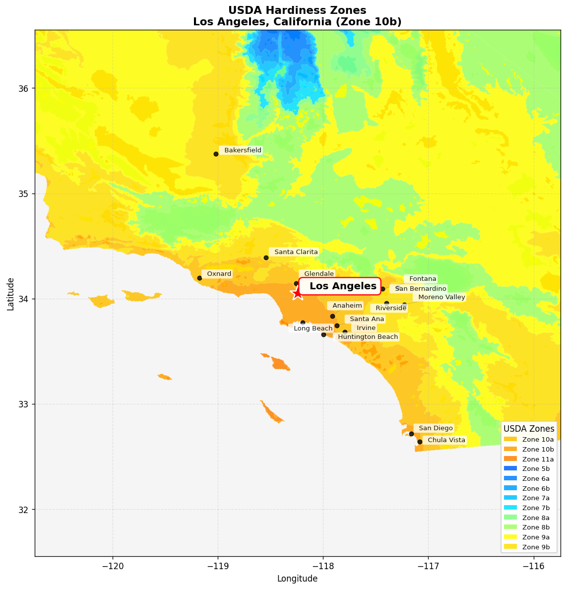 USDA Hardiness Zone Map for Los Angeles, CA