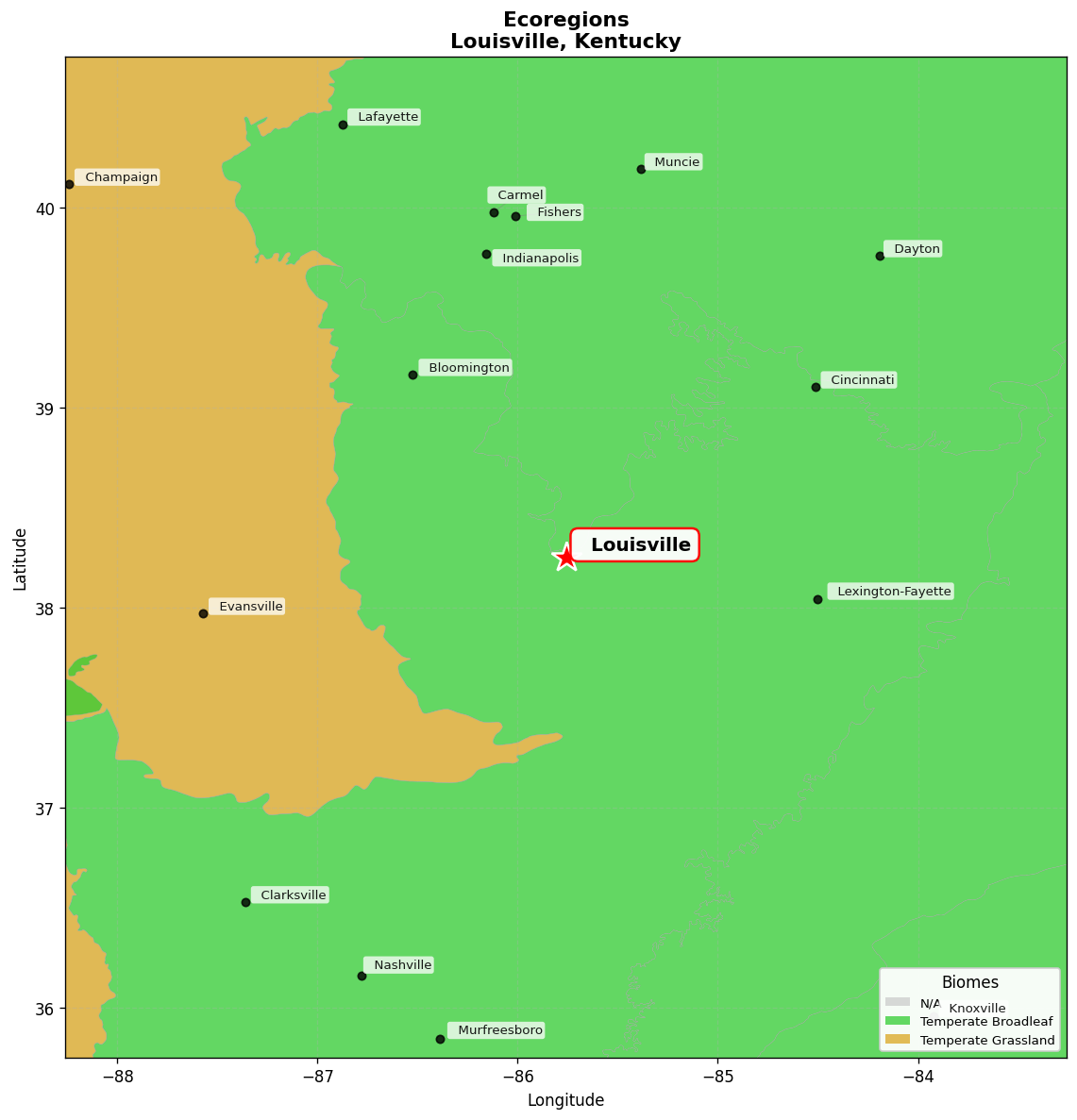 Ecoregion Map for Louisville, KY