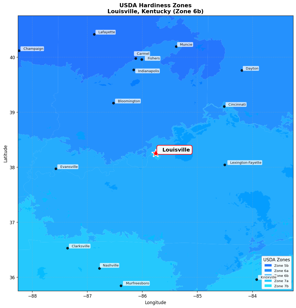USDA Hardiness Zone Map for Louisville, KY