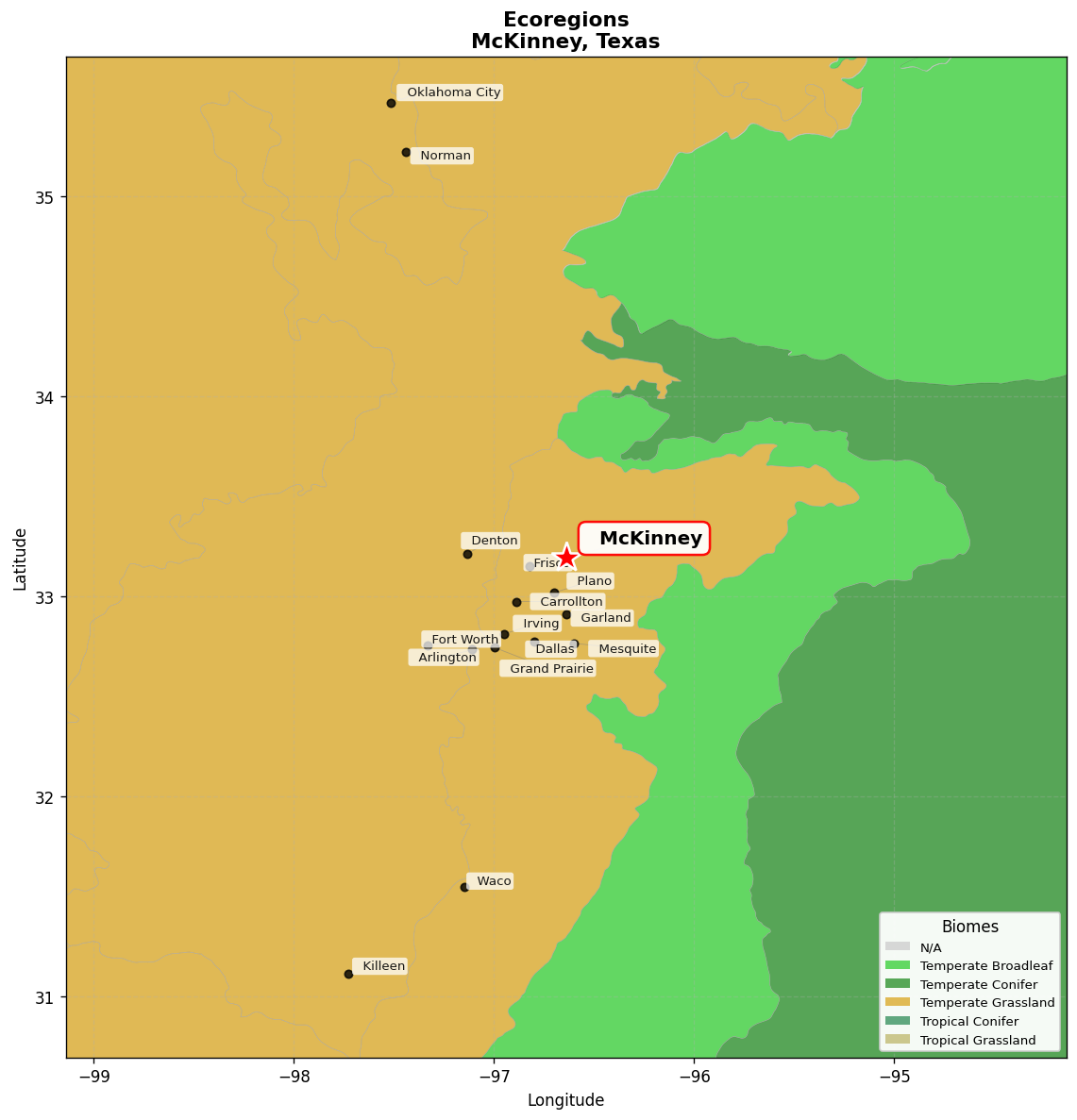 Texas blackland prairies Ecoregion Map for McKinney, TX