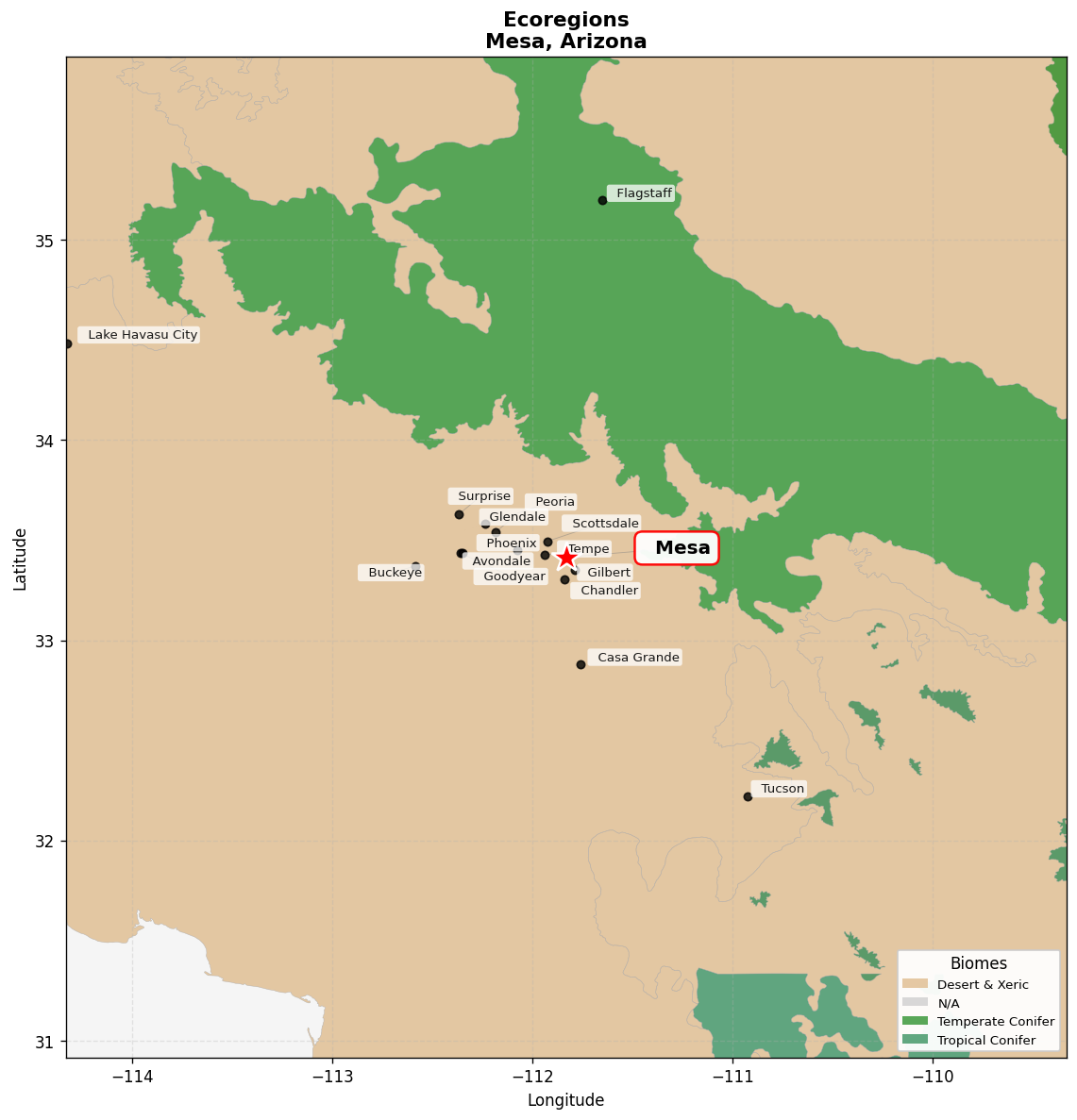 Ecoregion Map for Mesa, AZ