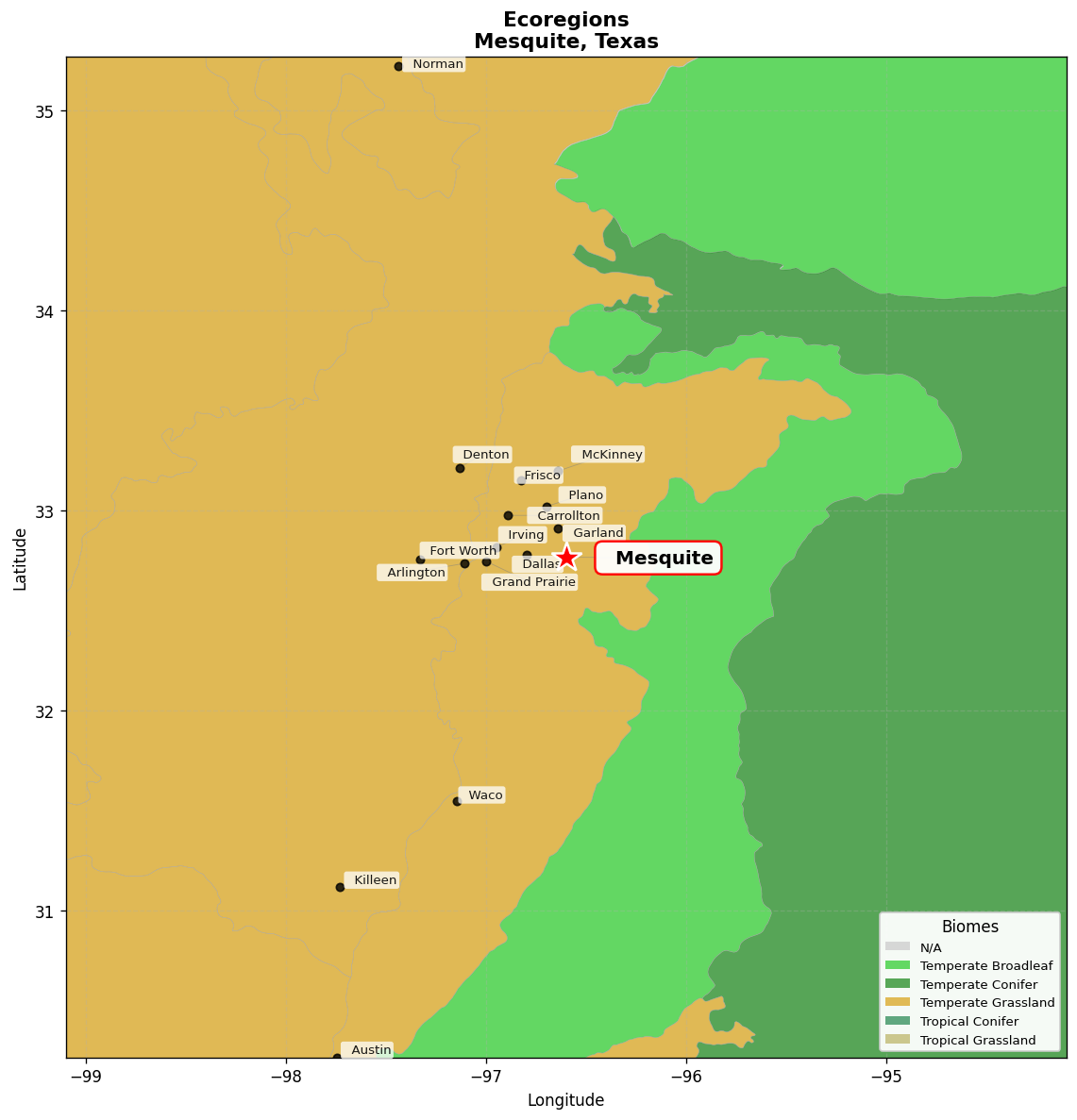 Texas blackland prairies Ecoregion Map for Mesquite, TX