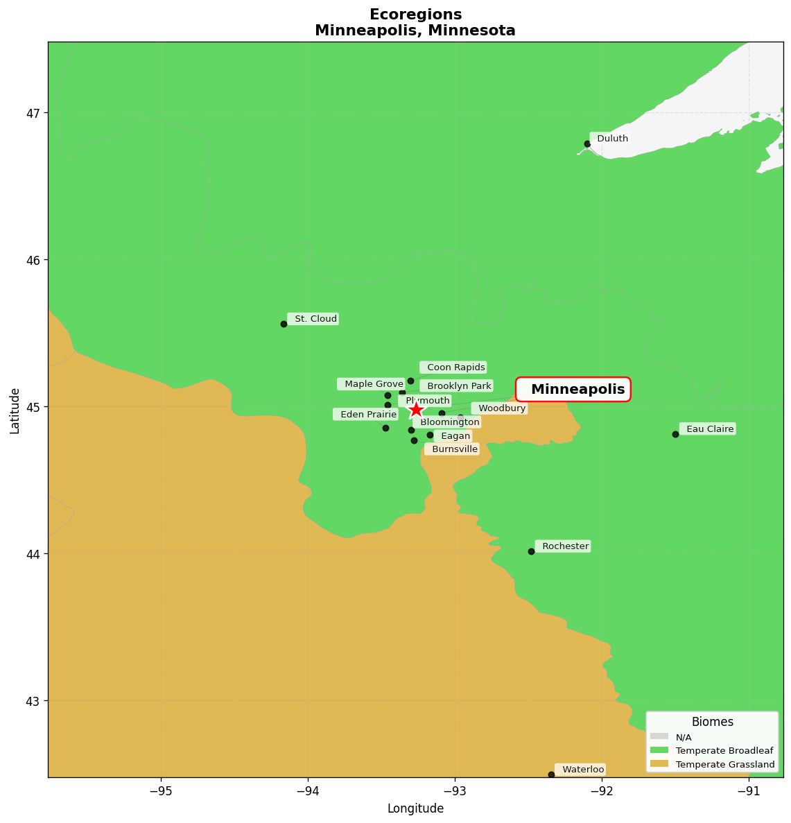 Ecoregion Map for Minneapolis, MN