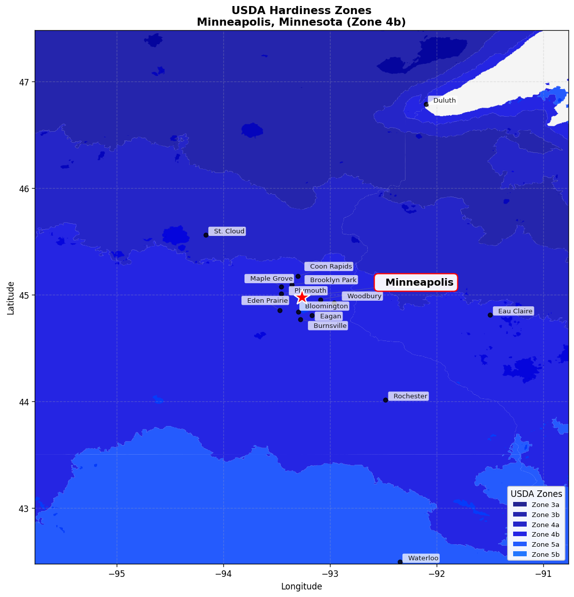 USDA Hardiness Zone Map for Minneapolis, MN