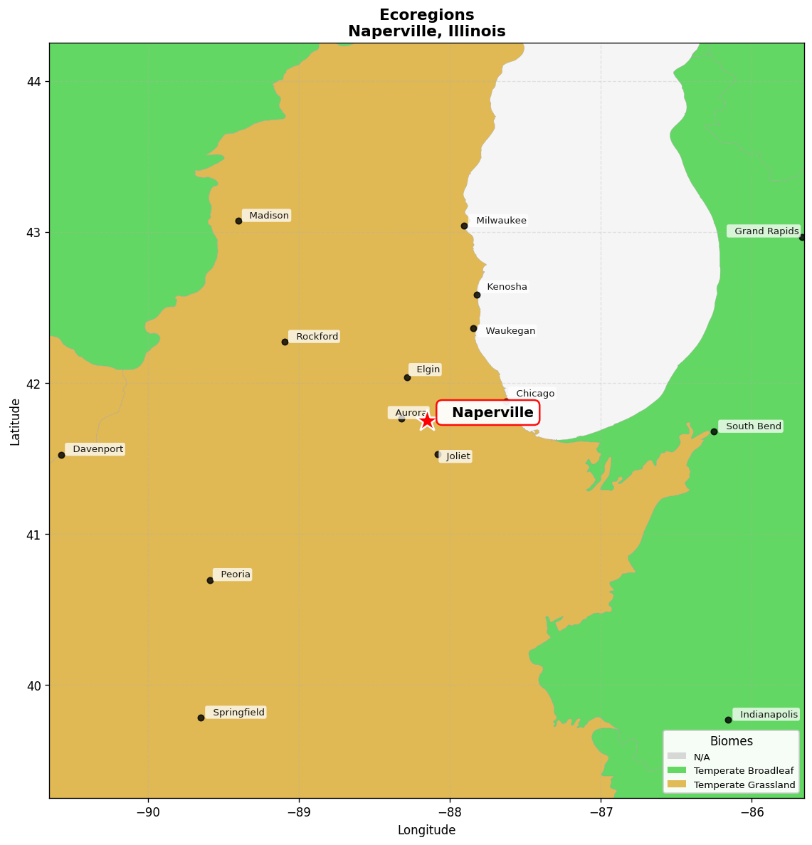 Central US forest-grasslands transition Ecoregion Map for Naperville, IL