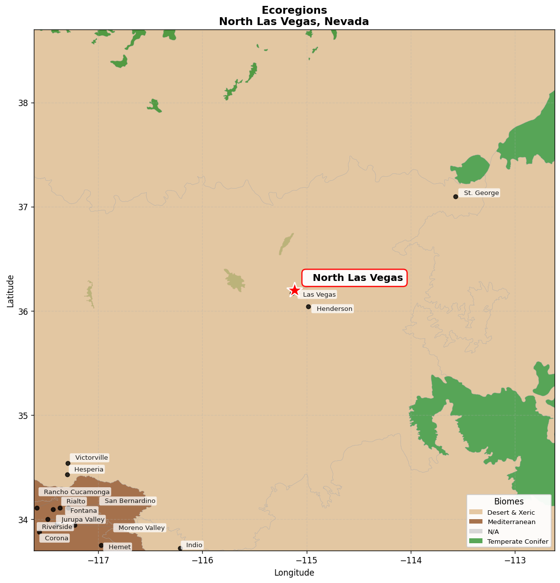 Mojave desert Ecoregion Map for North Las Vegas, NV