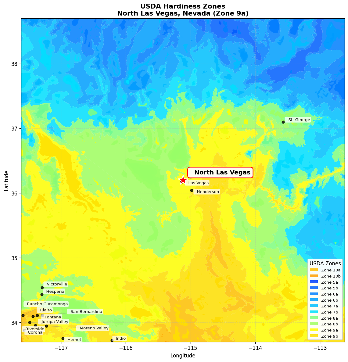 USDA Hardiness Zone 9a Map for North Las Vegas, NV