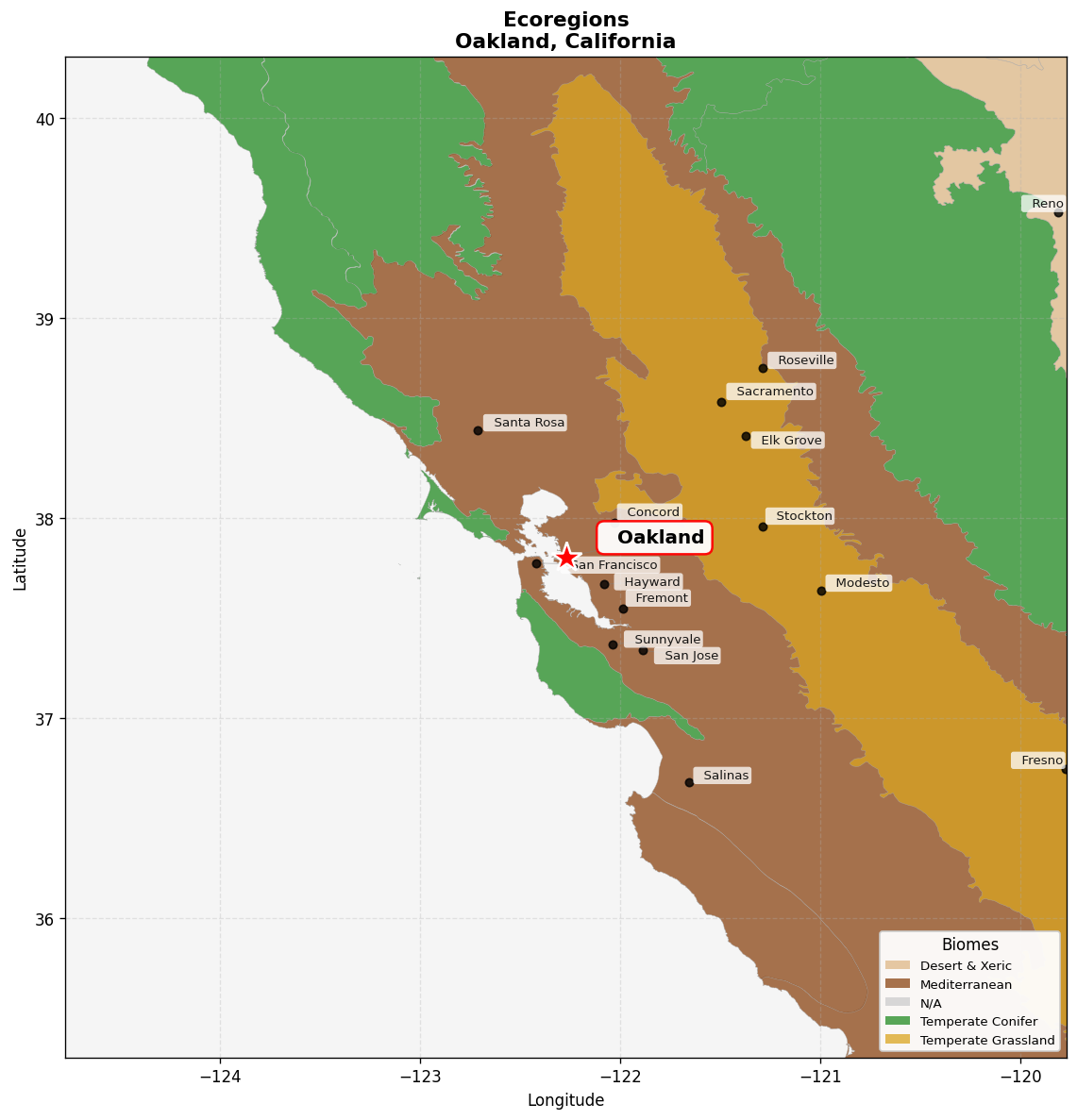 Ecoregion Map for Oakland, CA
