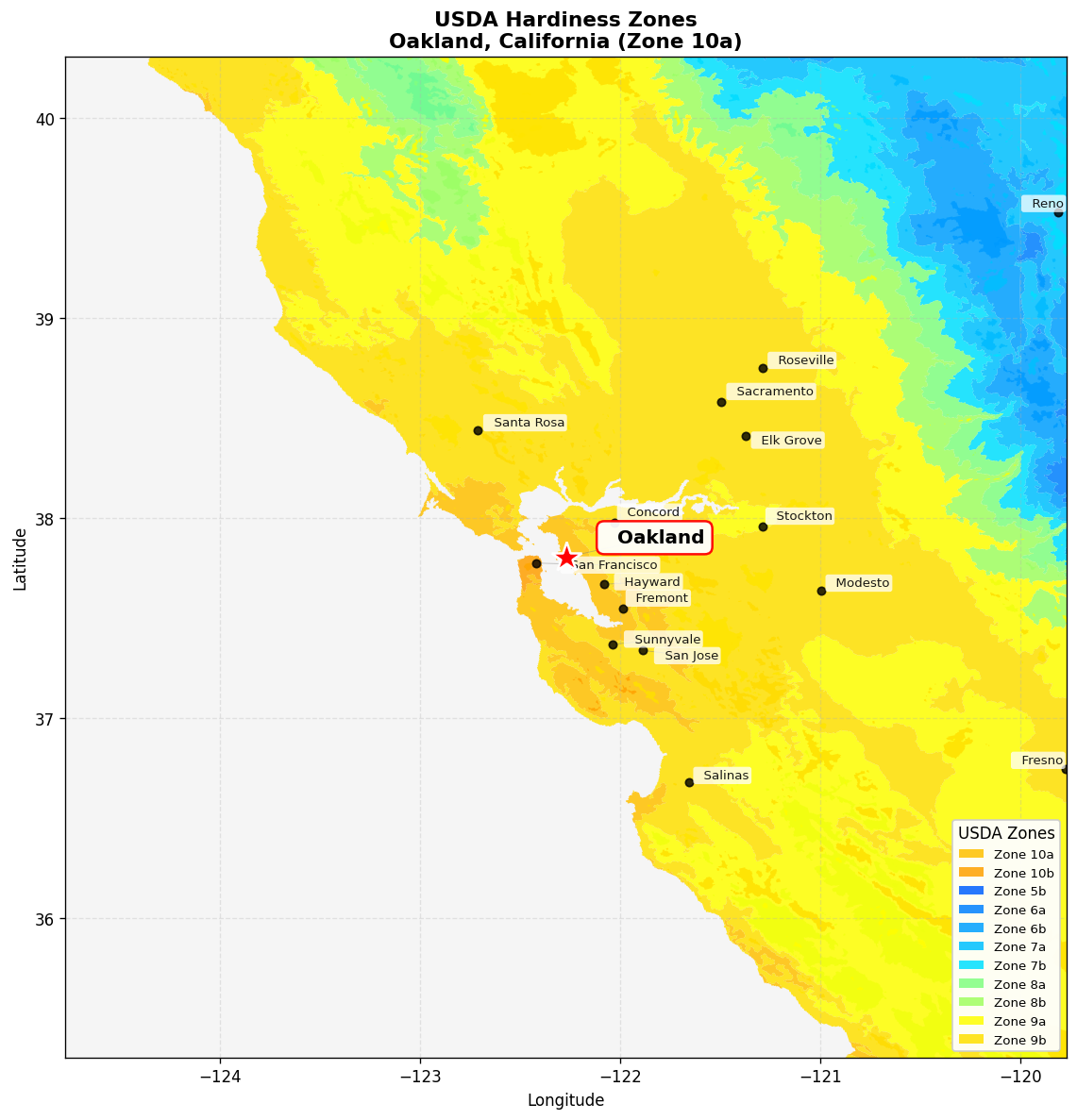 USDA Hardiness Zone Map for Oakland, CA