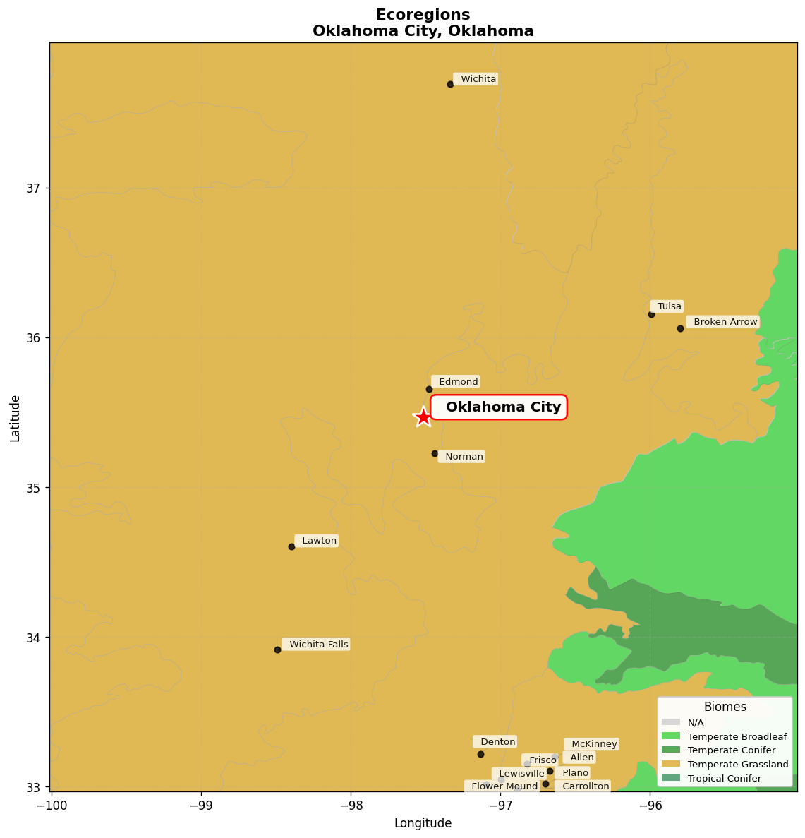 Ecoregion Map for Oklahoma City, OK