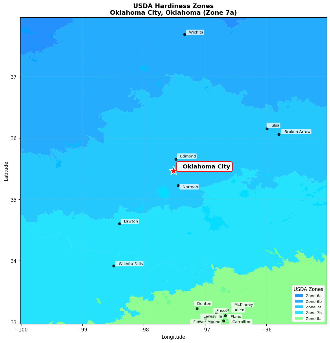 USDA Hardiness Zone Map for Oklahoma City, OK