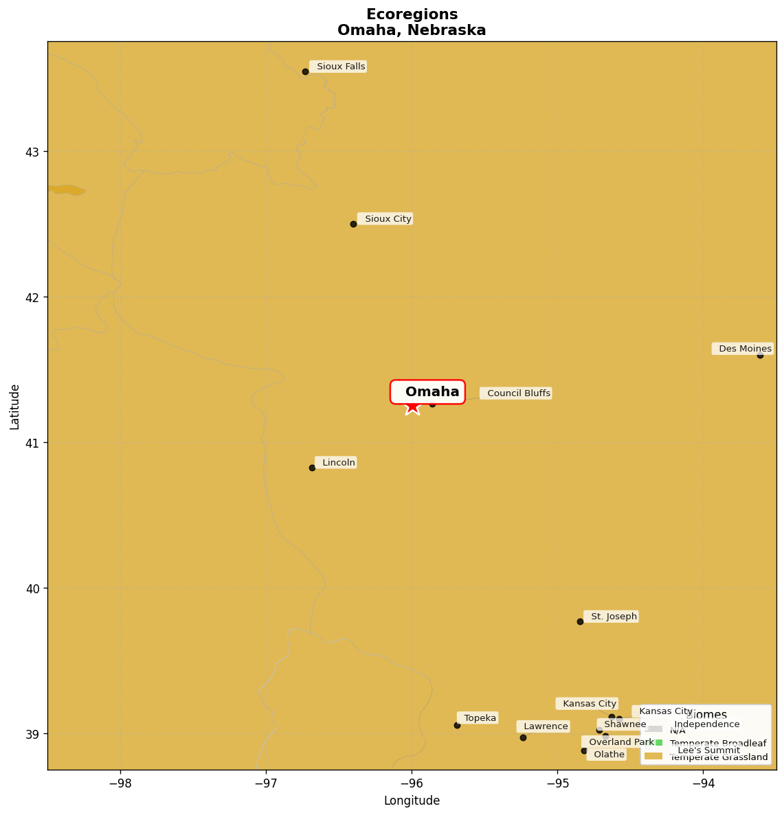 Ecoregion Map for Omaha, NE